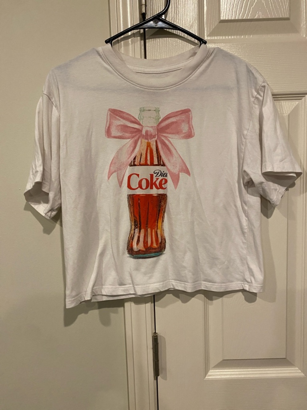 Coca Cola White Tee with Pink Bow and Bottle Graphic